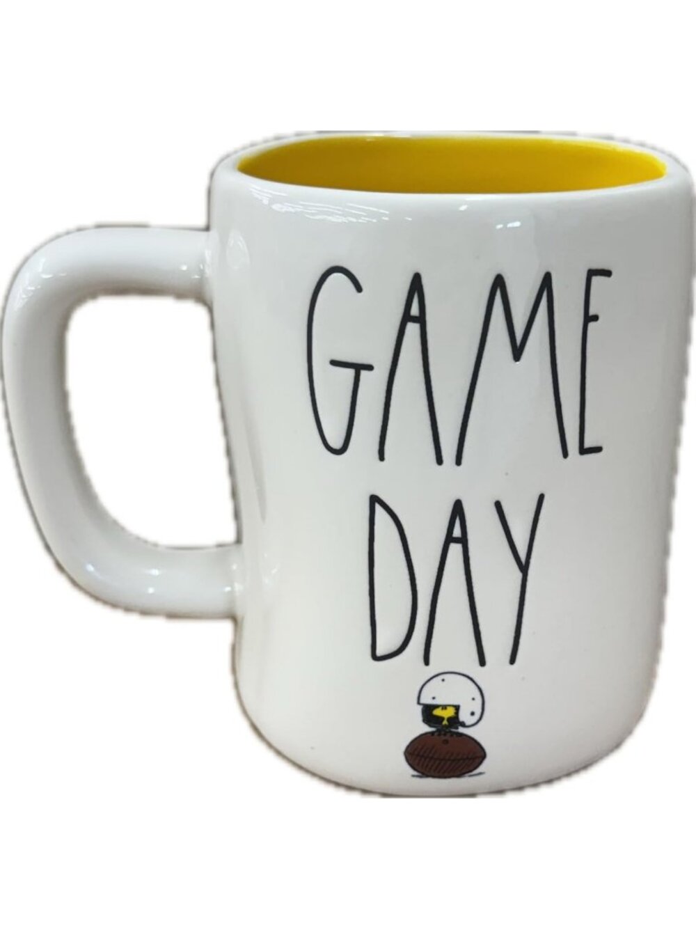 Game Day Ceramic Coffee Mug - White with Yellow Interior, Perfect for Peanuts
